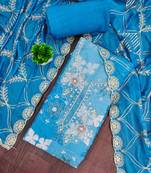 Blue cotton silk printed unstitched dress material