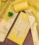 Yellow shimmer banarasi woven unstitched dress material