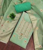 Mint shimmer banarasi woven unstitched dress material