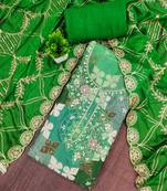 Green cotton silk printed unstitched dress material