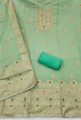 Mint shimmer banarasi woven unstitched dress material 3