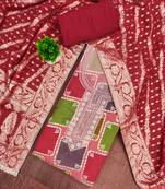 Multi color cotton silk embellished unstitched dress material