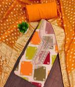 Multi color cotton silk embellished unstitched dress material