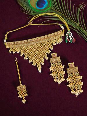 Gold plated jhalar design necklace set 1