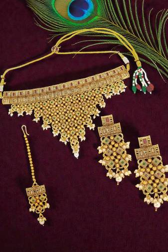 Gold plated jhalar design necklace set