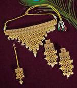 Gold plated jhalar design necklace set