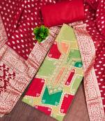 Multi color cotton silk embellished unstitched dress material