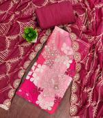 Magenta cotton silk printed unstitched dress material