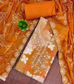 Orange cotton silk printed unstitched dress material