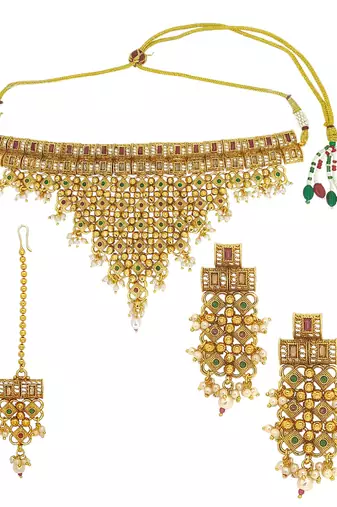Gold plated jhalar design necklace set