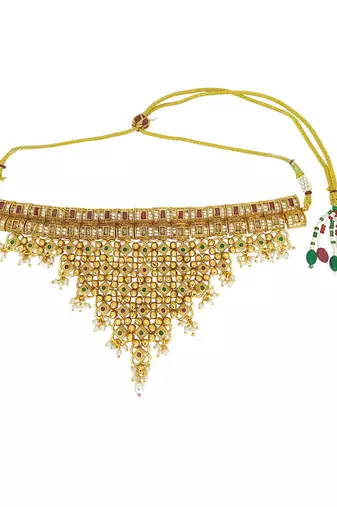 Gold plated jhalar design necklace set