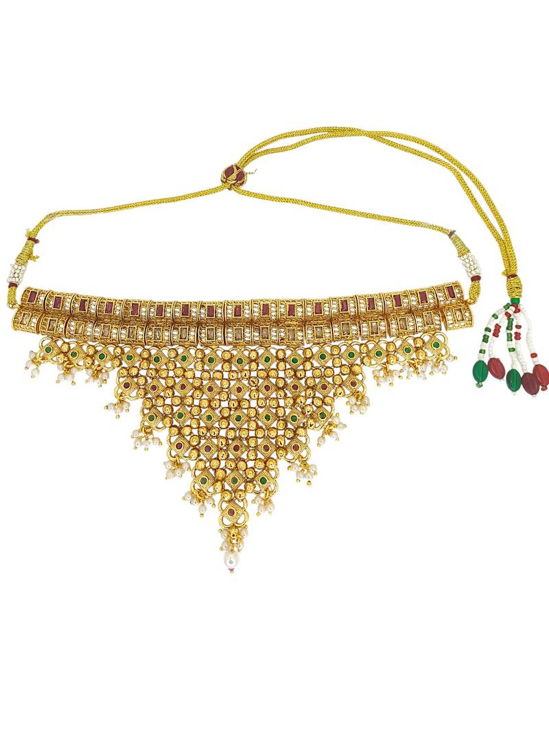 Gold plated jhalar design necklace set