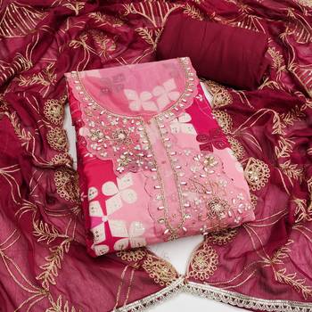 Magenta cotton silk printed unstitched dress material 2