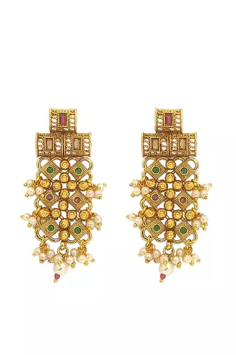 Gold plated jhalar design necklace set