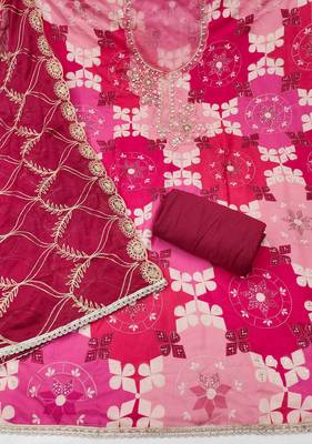 Magenta cotton silk printed unstitched dress material 3