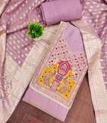 Lavender cotton silk embellished unstitched dress material