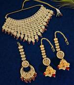 Gold plated maroon kundan bridal necklace set