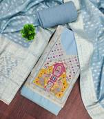 Blue cotton silk embellished unstitched dress material