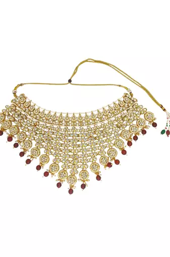 Gold plated maroon kundan bridal necklace set
