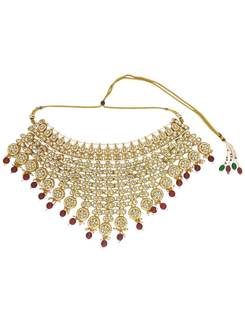 Gold plated maroon kundan bridal necklace set