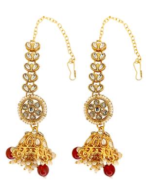 Gold plated maroon kundan bridal necklace set 4