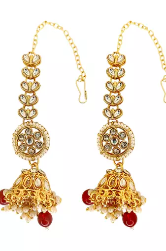 Gold plated maroon kundan bridal necklace set