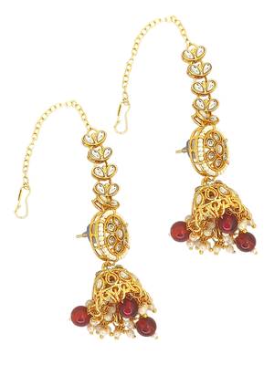 Gold plated maroon kundan bridal necklace set 5