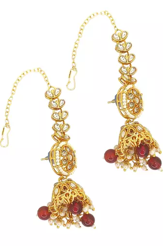 Gold plated maroon kundan bridal necklace set