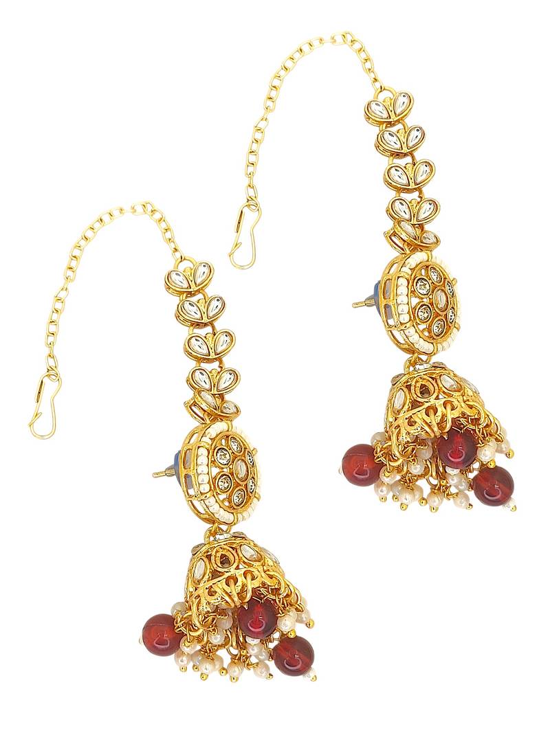 Gold plated maroon kundan bridal necklace set