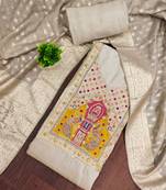 Grey cotton silk embellished unstitched dress material