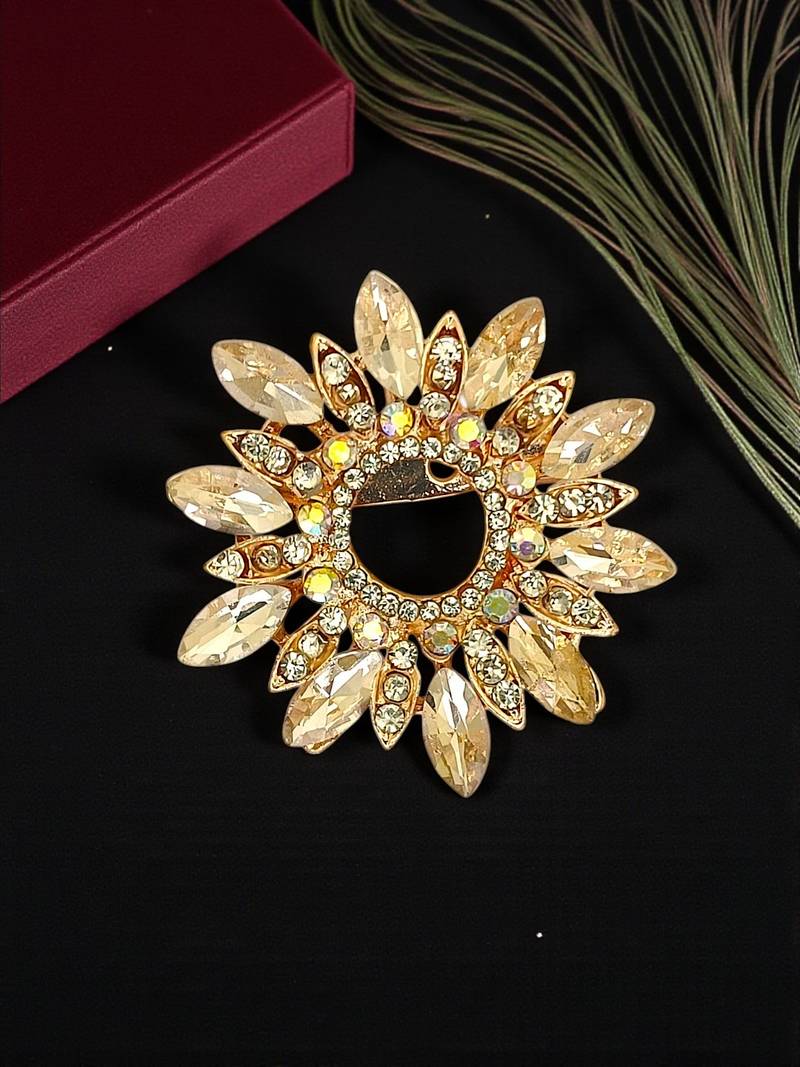 Rose gold plated crystal cz wreath saree pin