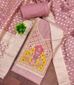 Pink cotton silk embellished unstitched dress material