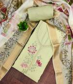 Mint cotton silk embellished unstitched dress material