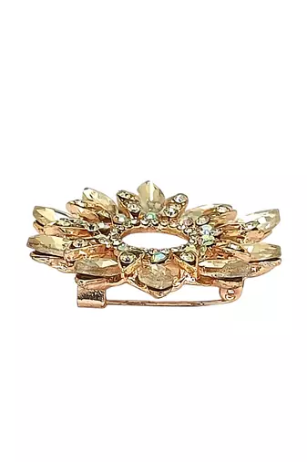 Rose gold plated crystal cz wreath saree pin