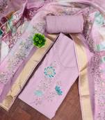 Lavender cotton silk embellished unstitched dress material
