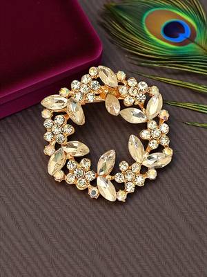 Rose gold plated crystal cz wreath saree pin 1