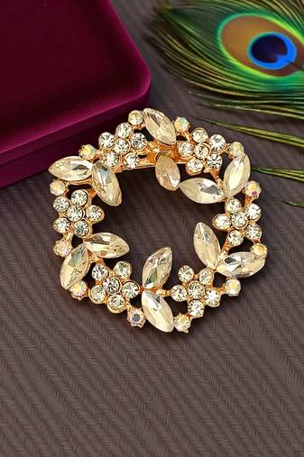 Rose gold plated crystal cz wreath saree pin