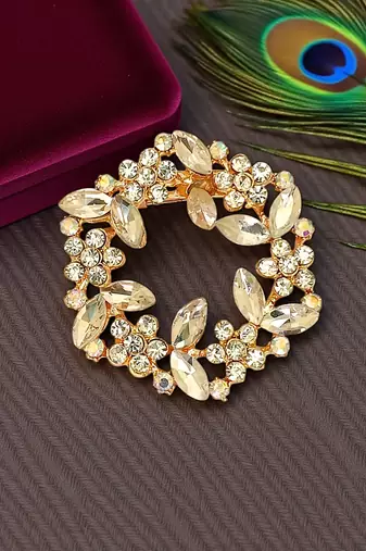 Rose gold plated crystal cz wreath saree pin