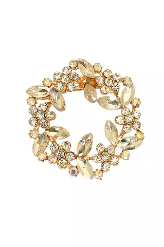 Rose gold plated crystal cz wreath saree pin
