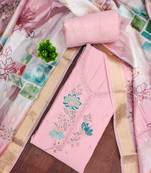 Pink cotton silk embellished unstitched dress material