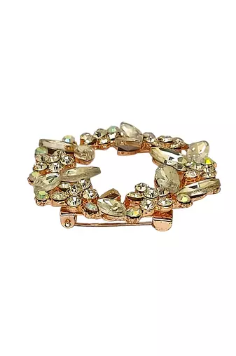 Rose gold plated crystal cz wreath saree pin