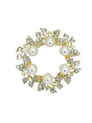 Gold plated cubic zircon wreath saree pin 2