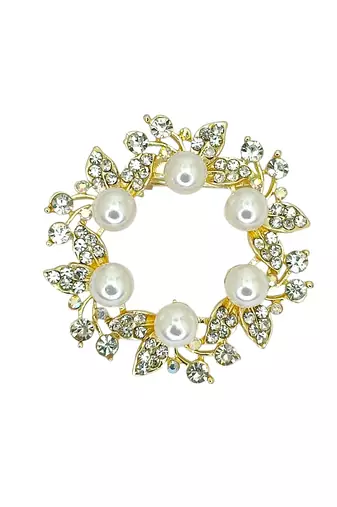 Gold plated cubic zircon wreath saree pin