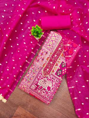 Magenta viscose banarasi woven design unstitched dress material 1