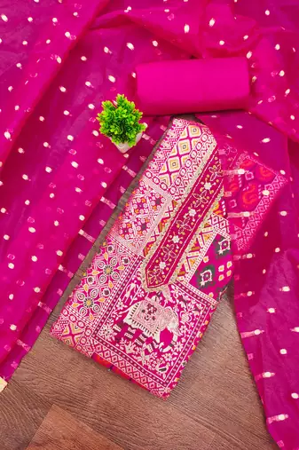 Magenta viscose banarasi woven design unstitched dress material