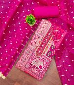 Magenta viscose banarasi woven design unstitched dress material