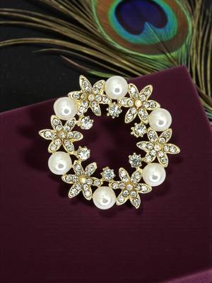 Gold plated cubic zircon wreath saree pin 1