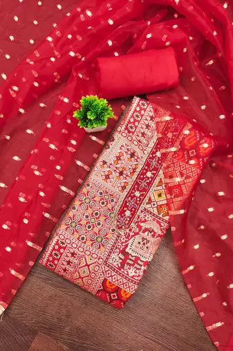 Red viscose banarasi woven design unstitched dress material