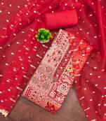 Red viscose banarasi woven design unstitched dress material