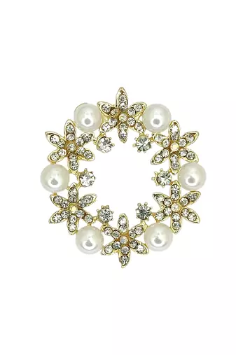 Gold plated cubic zircon wreath saree pin